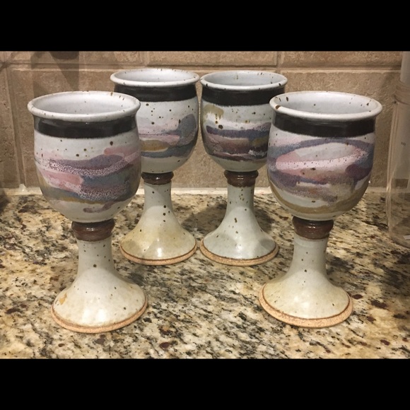 Stoneware Goblets, Handmade Cups, Studio Pottery Goblets Wine drink Goblets